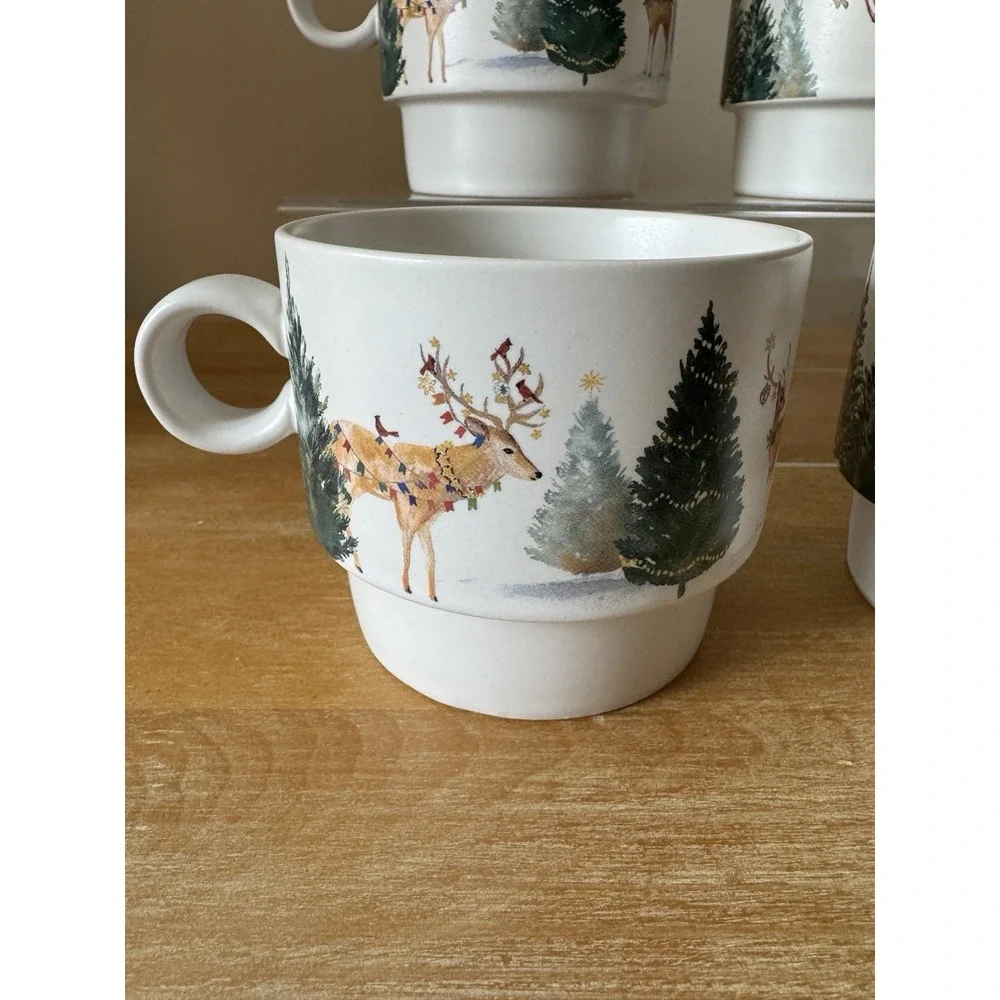 2023 Pottery Barn Christmas in the Country Stacking 4Mugs Holiday Stoneware